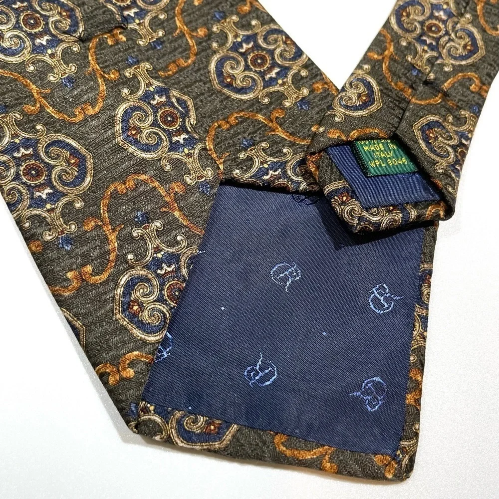 Italian Silk Tie by Club Room Green Blue Tan Gold